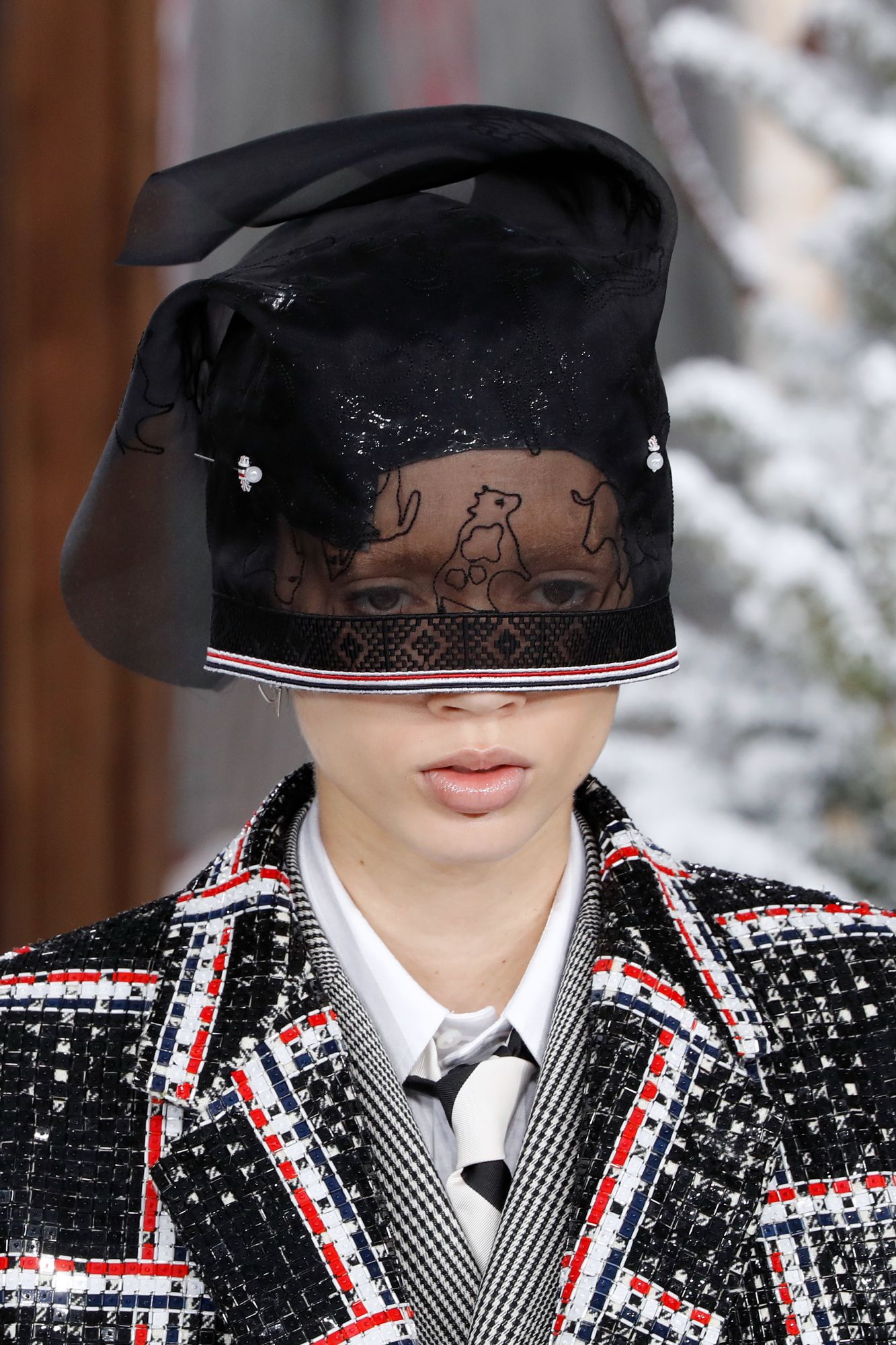 A model presents a creation by Thom Browne during the Women's Fall-Winter 2020-2021 Ready-to-Wear collection fashion show in Paris, on March 1, 2020. (Photo by FRANCOIS GUILLOT / AFP)