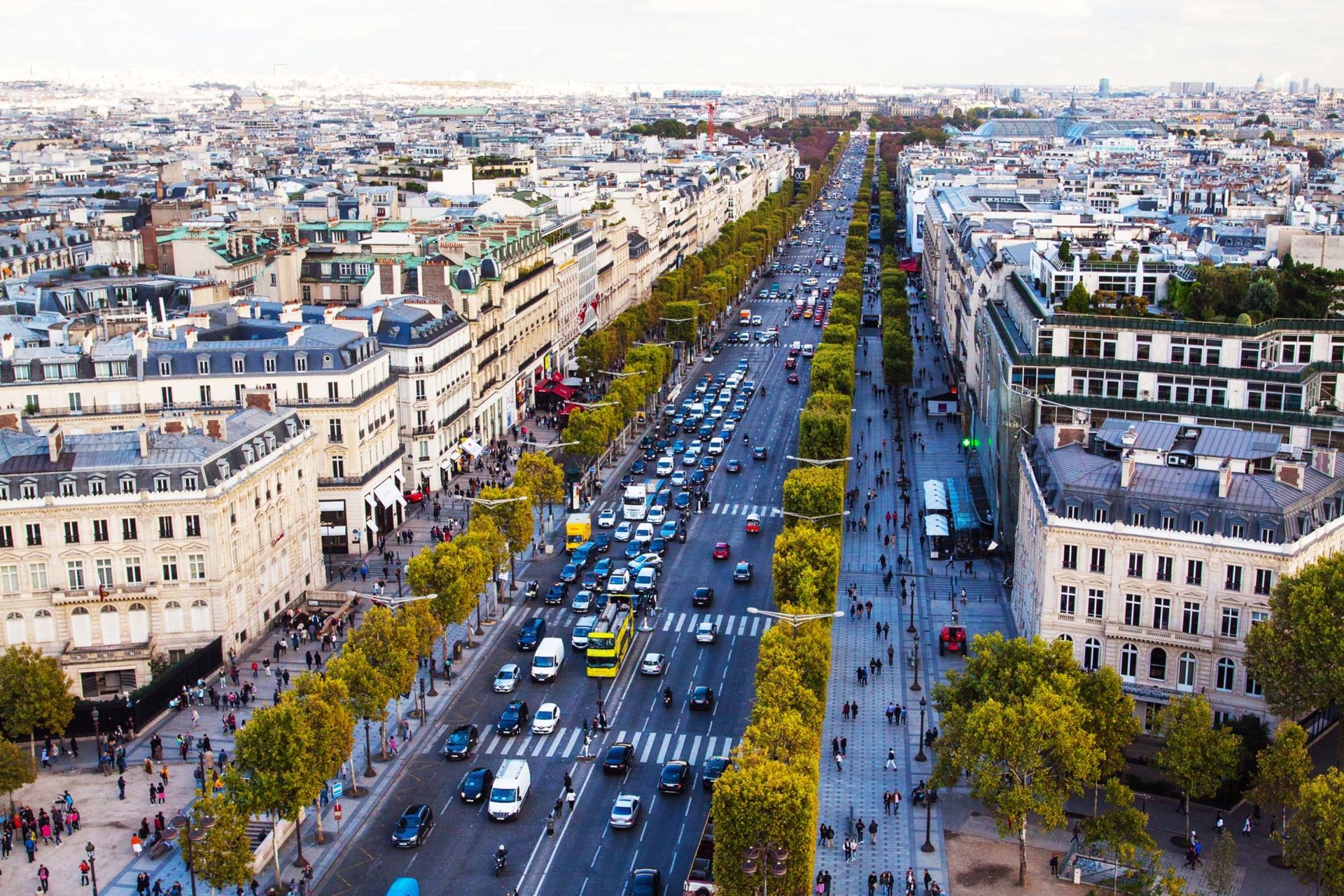 Paris. France - October 3, 2017:Traffic in Champ Elysees street