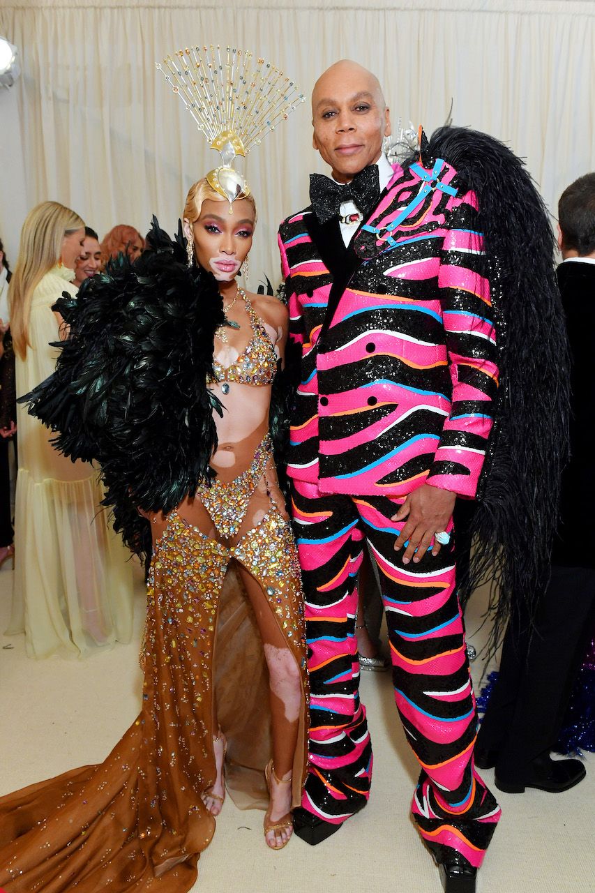 NEW YORK, NEW YORK - MAY 06: Winnie Harlow and RuPaul attends The 2019 Met Gala Celebrating Camp: Notes on Fashion at Metropolitan Museum of Art on May 06, 2019 in New York City. (Photo by Mike Coppola/MG19/Getty Images for The Met Museum/Vogue )