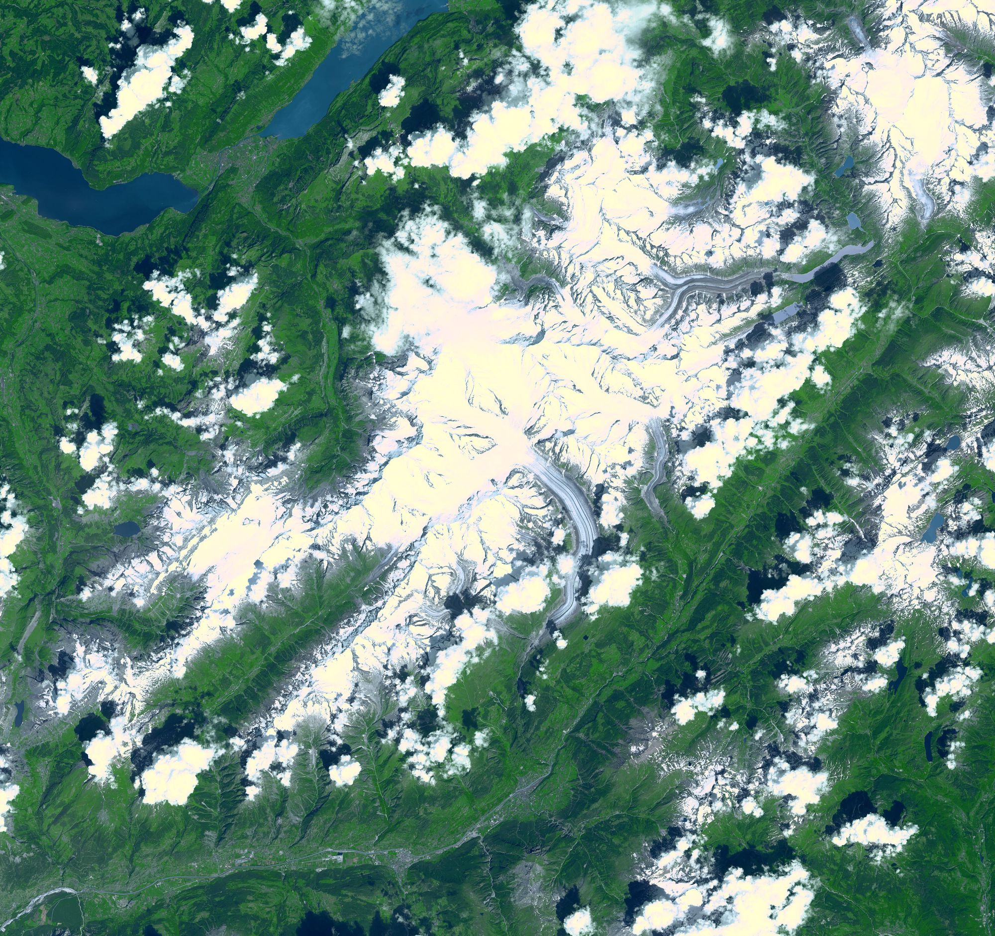 Europe's largest glacier, the Aletsch Glacier as seen from space. | Photo from NASA