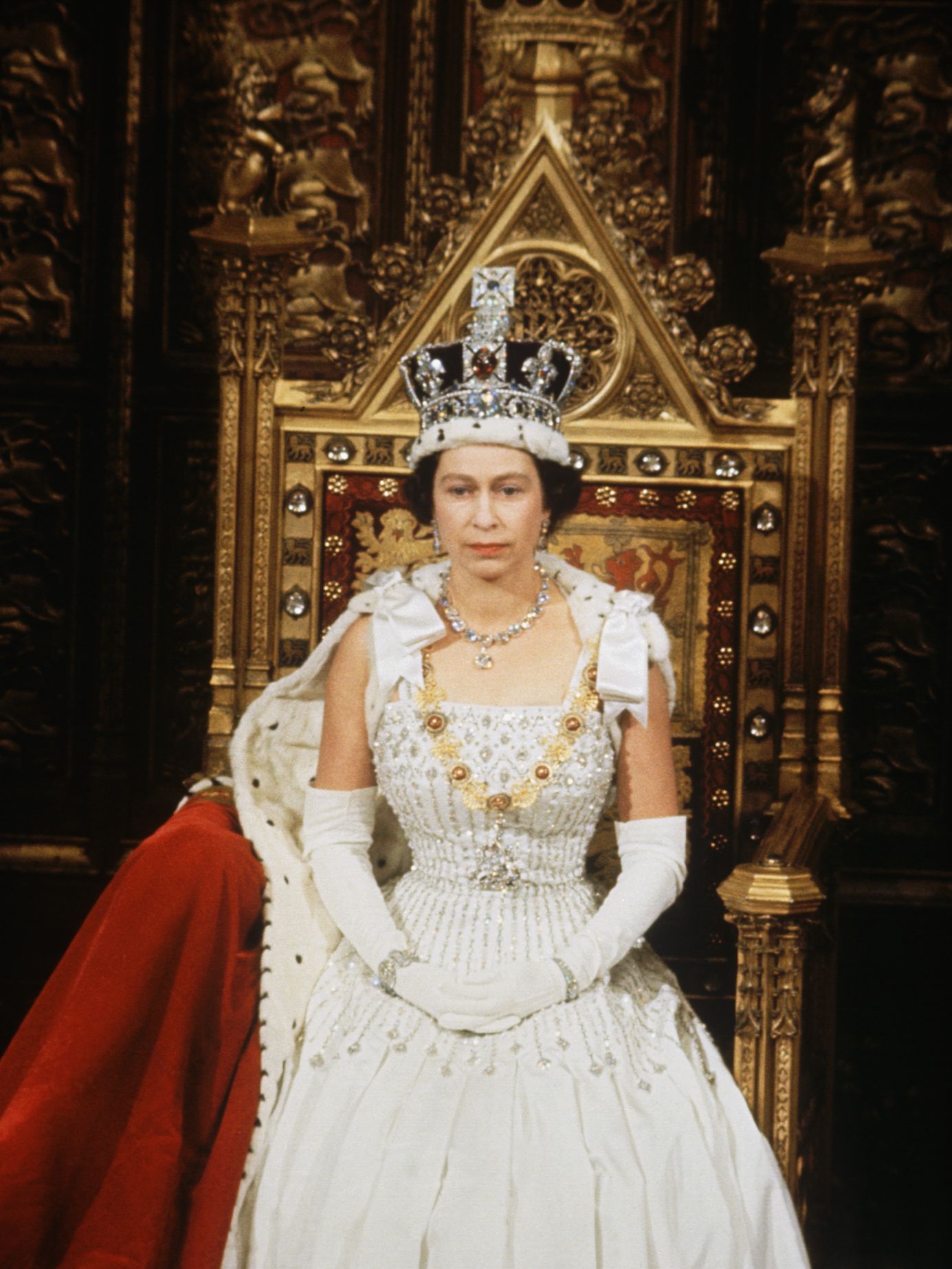 The Queen during the 1966 State Opening of Parliament. (Photo by © Hulton-Deutsch Collection/CORBIS/Corbis via Getty Images)