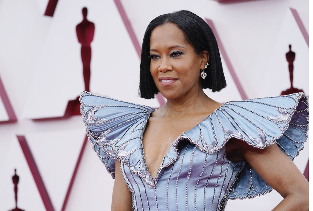 Regina King arrives at the Oscars on Sunday, 25 April 2021, at Union Station in Los Angeles. (AP Photo/Chris Pizzello, Pool)