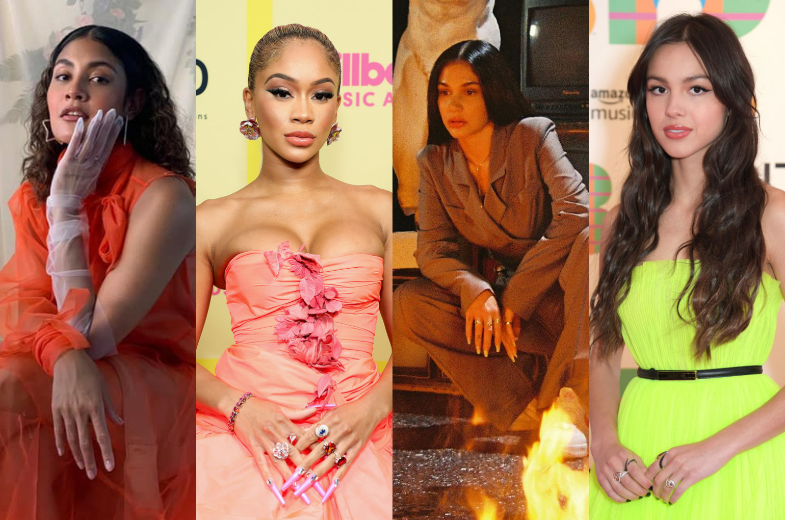 (L-R) Kiana V, Saweetie, Jess Connelly, Olivia Rodrigo. | Photo: Getty