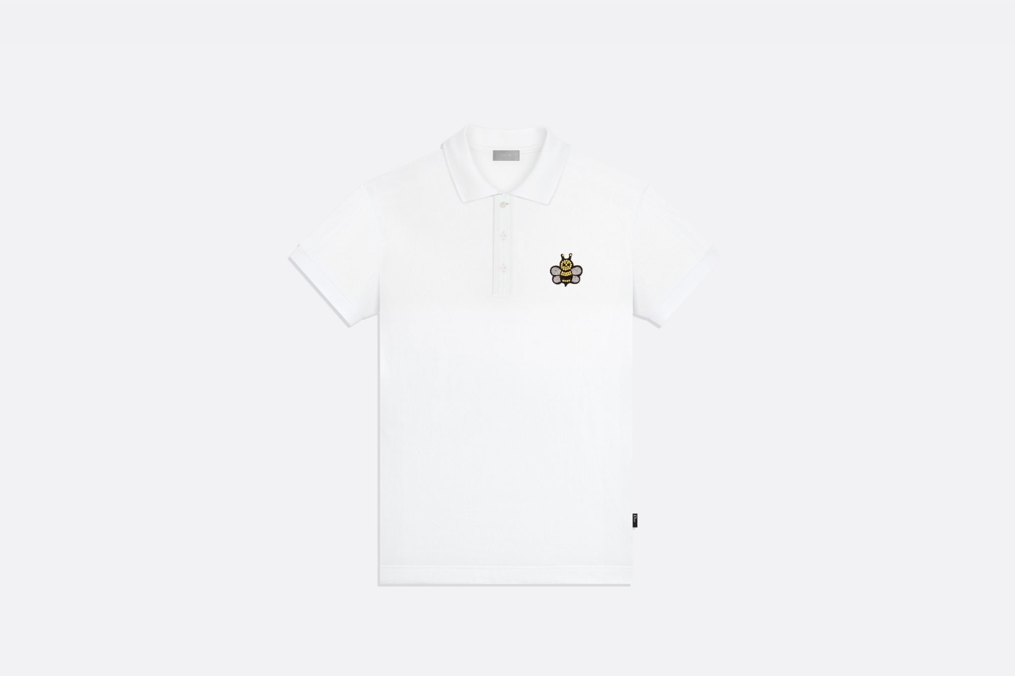 White cotton piqué polo shirt with DIOR x KAWS jeweled Bee patch