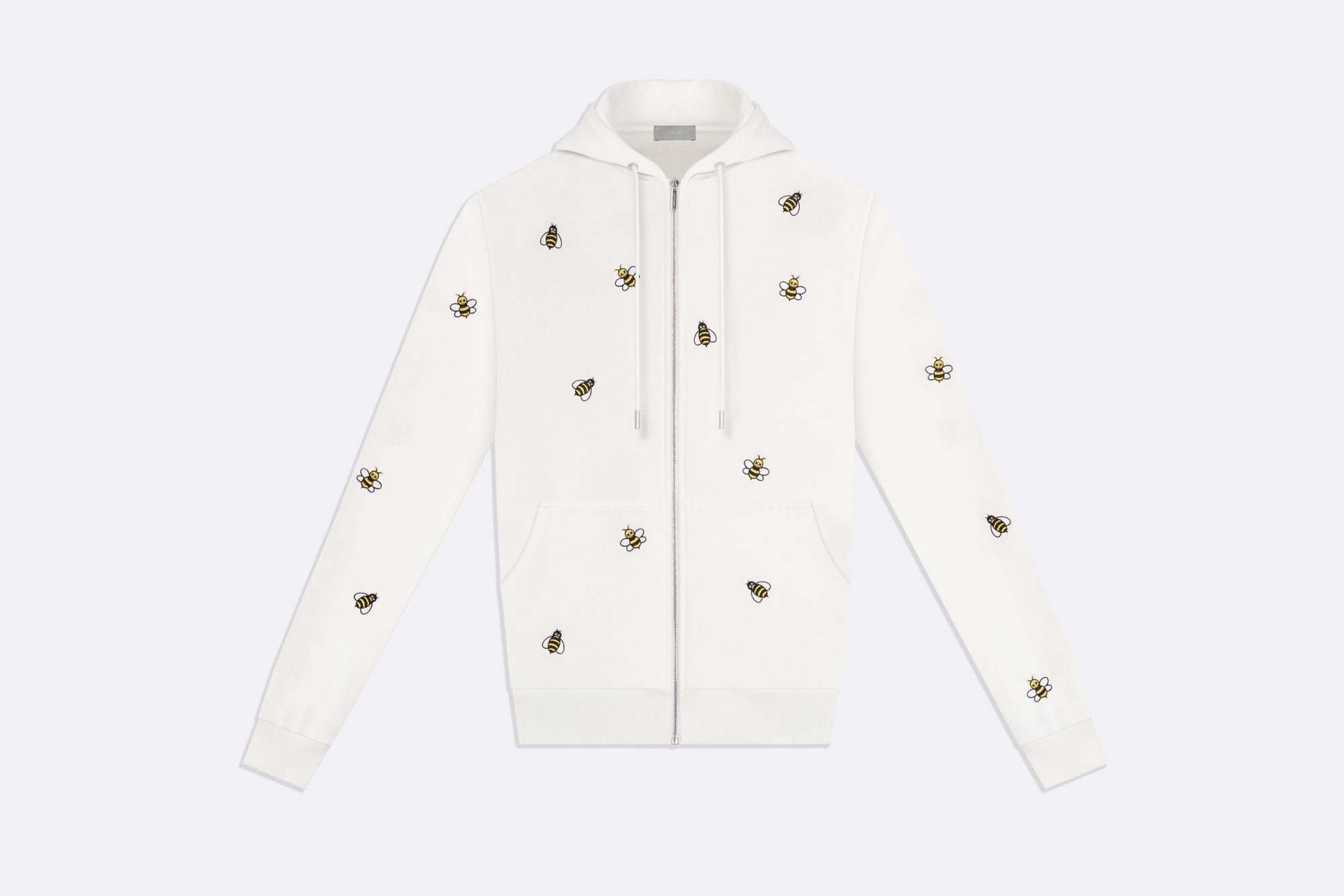 White cotton fleece zipped sweatshirt with DIOR x KAWS Bees embroidery