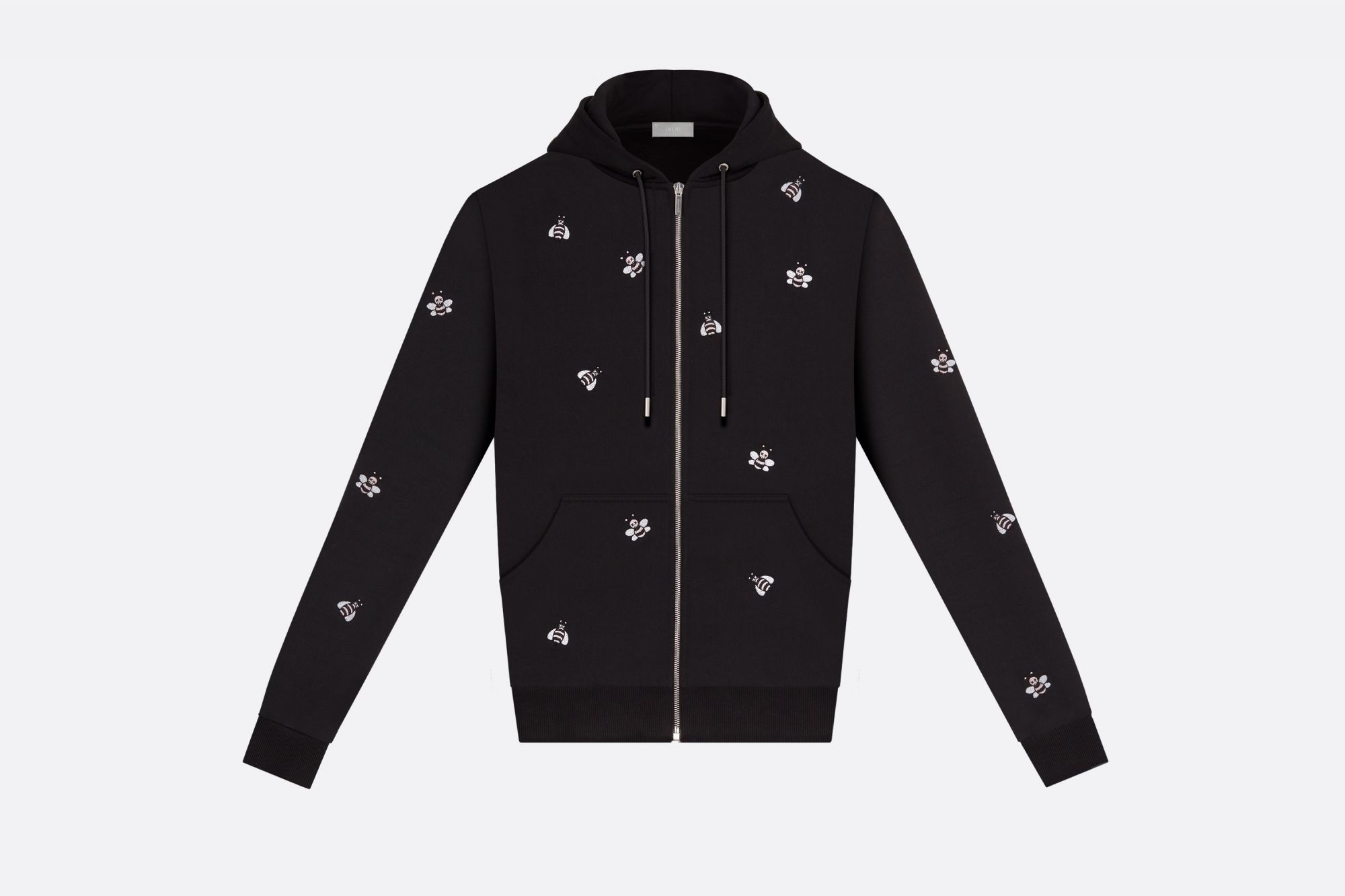 Black cotton fleece zipped sweatshirt with DIOR x KAWS Bees embroidery