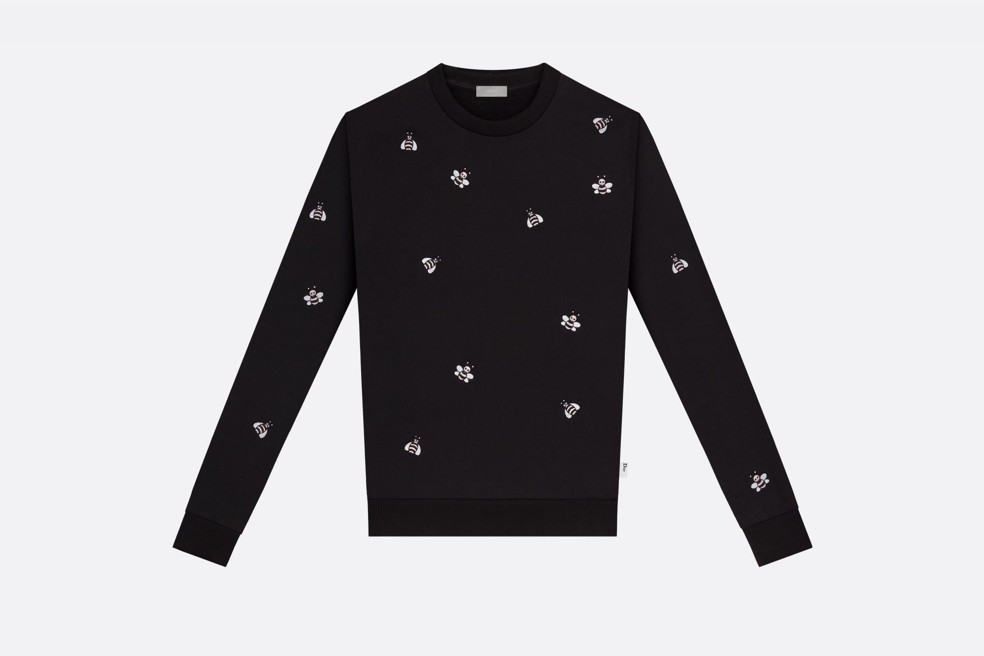 Black cotton fleece sweatshirt with DIOR x KAWS Bees embroidery