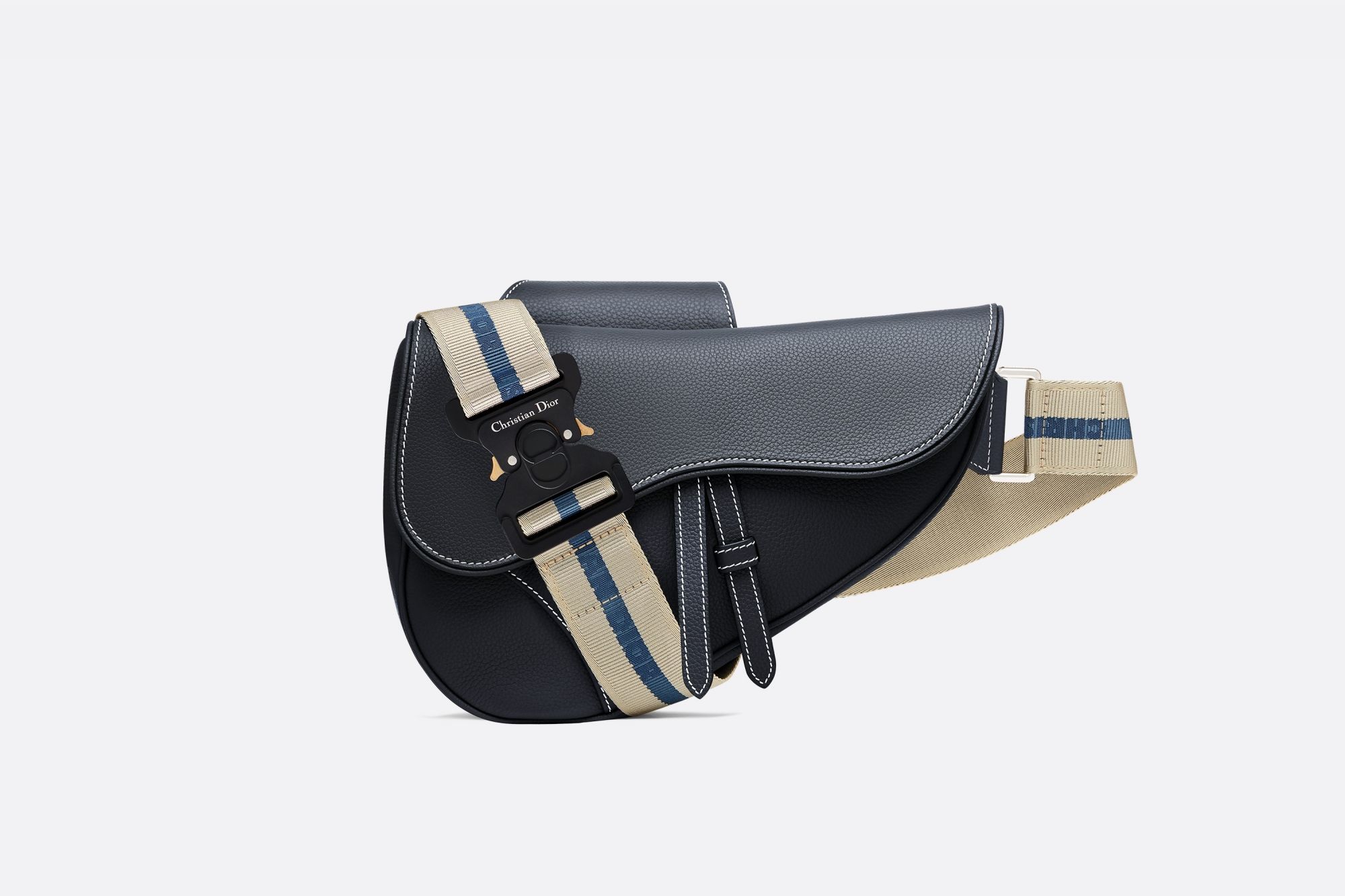 Navy blue grained calfskin Saddle bag