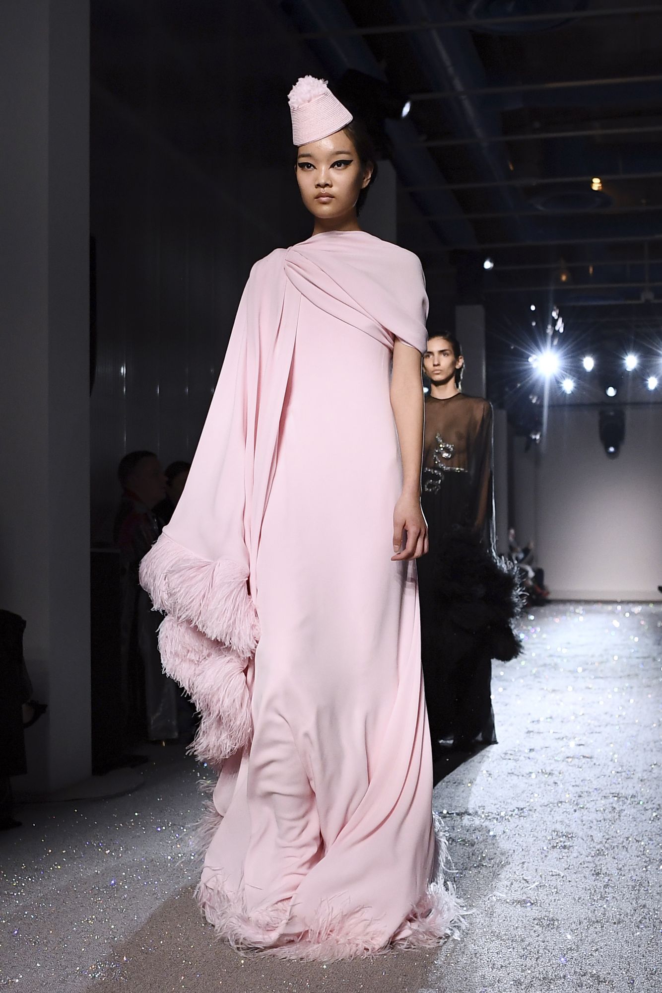 Imposing tulle dresses were a feature of the Giambattista Valli collection, which also drew on oriental inspiration for a number of cuts and accessories. Paris, January 21, 2019; Image: Courtesy of Anne-Christine Poujoulat/AFP