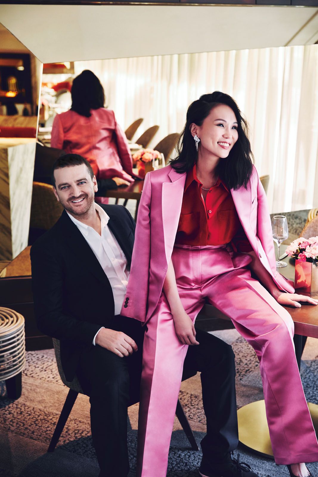 Beppe and Lynn wear Salvatore Ferragamo; jewellery by Tiffany & Co