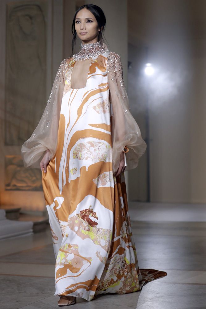 Some of Stephane Rolland's silhouettes drew inspiration from Orientalism, and a handful were distinguished by highly poetic prints and embroidery