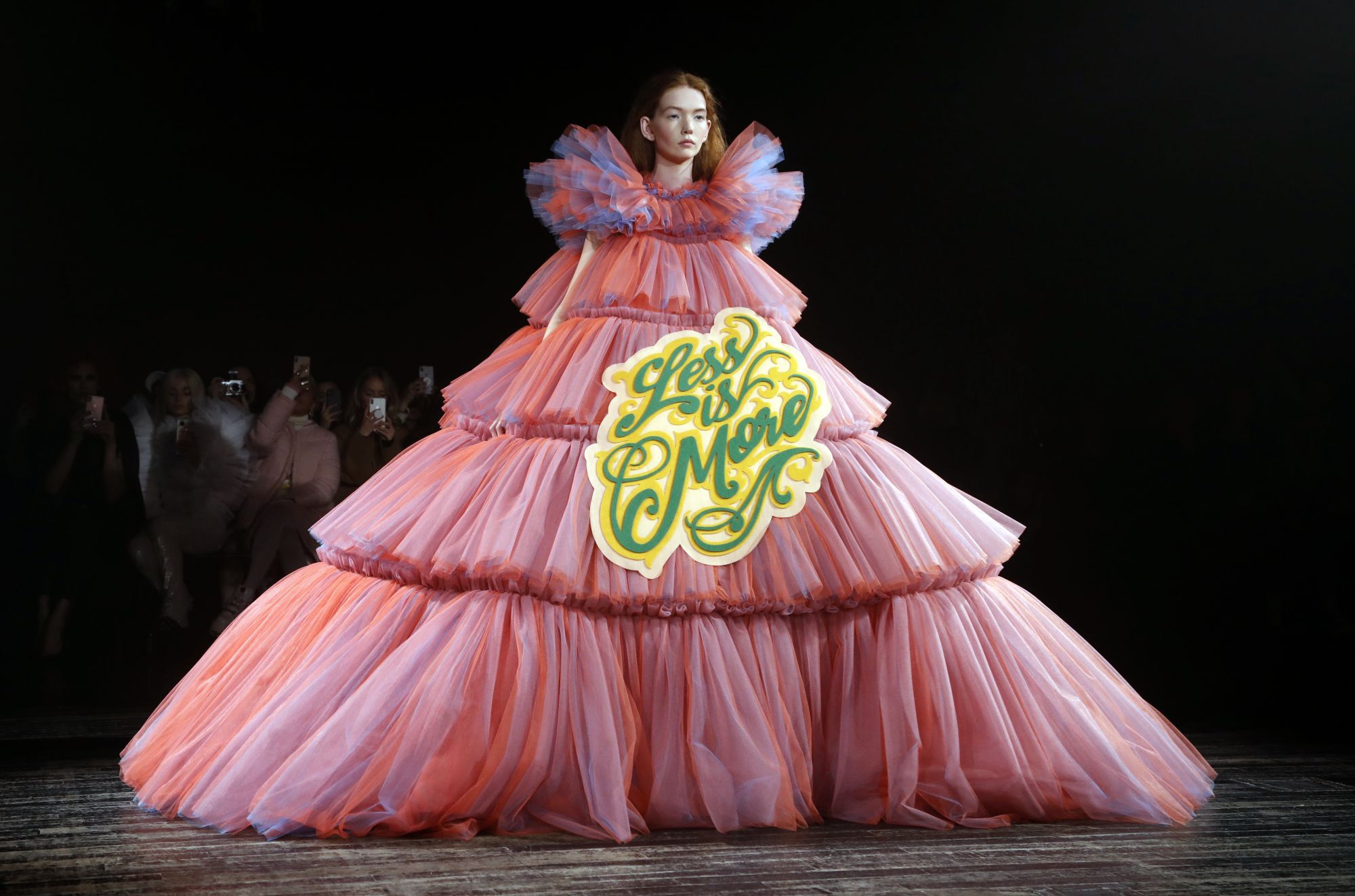 As expected, the Viktor & Rolf show was marked by grand spectacle with expansive pieces bearing positive messages for the world.
