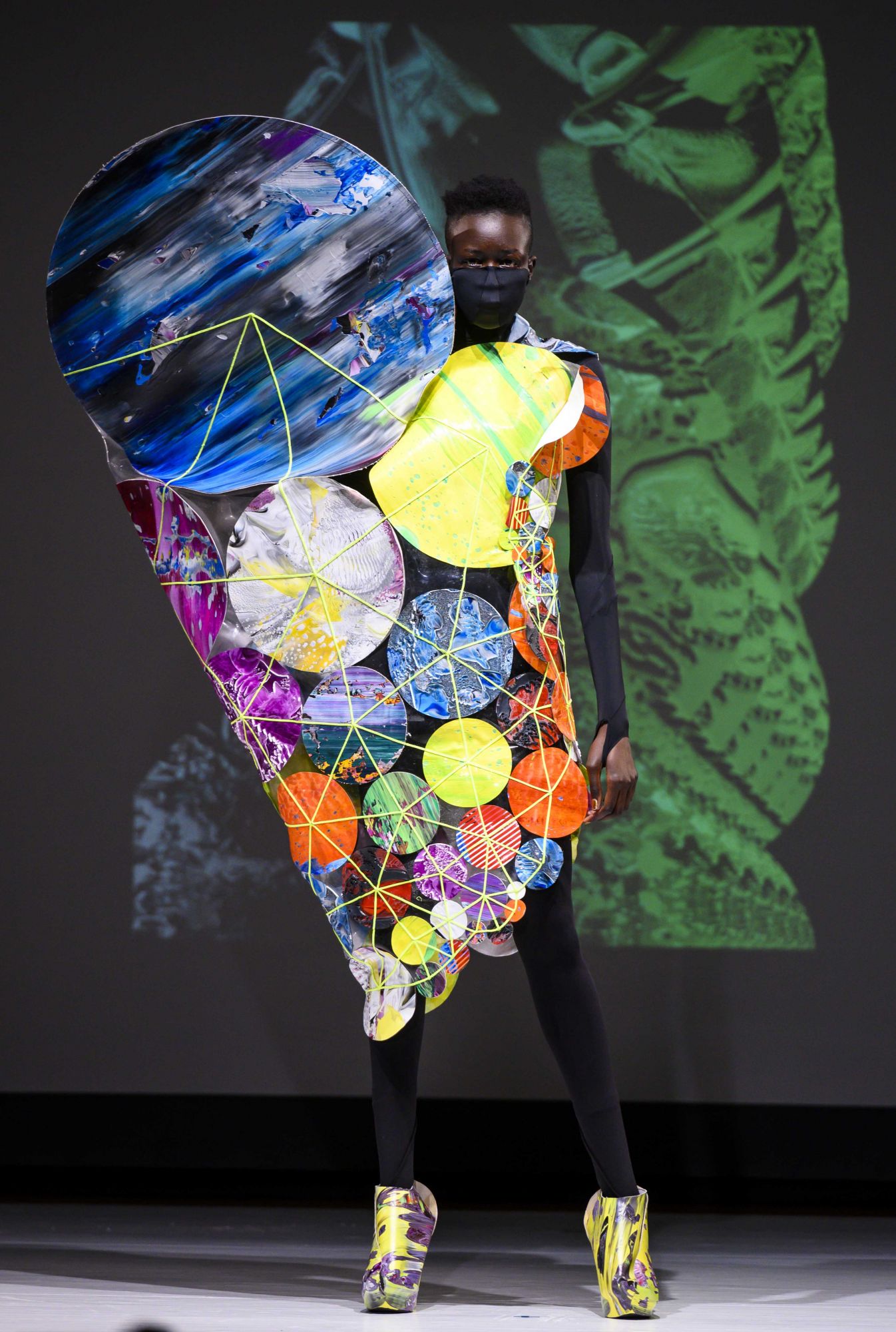 A model walks the runway during the threeASFOUR fashion show during New York Fashion Week on February 7, 2019 at the Guggenheim Museum's Peter B Lewis Theatre in New York City. (Photo by Johannes EISELE / AFP)