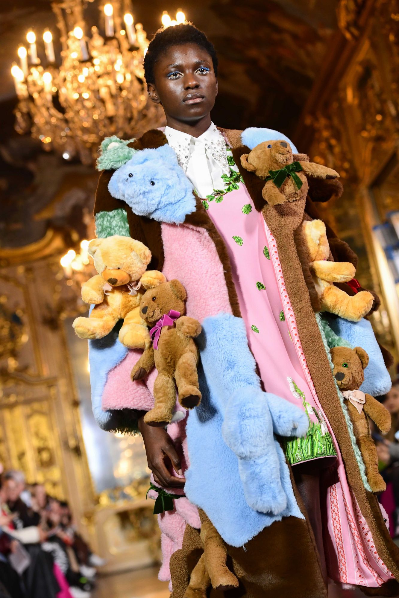 A model presents a creation during the Vivetta women's Autumn/Winter 2019/2020 collection fashion show, on February 21, 2019 in Milan. (Photo by Miguel MEDINA / AFP)
