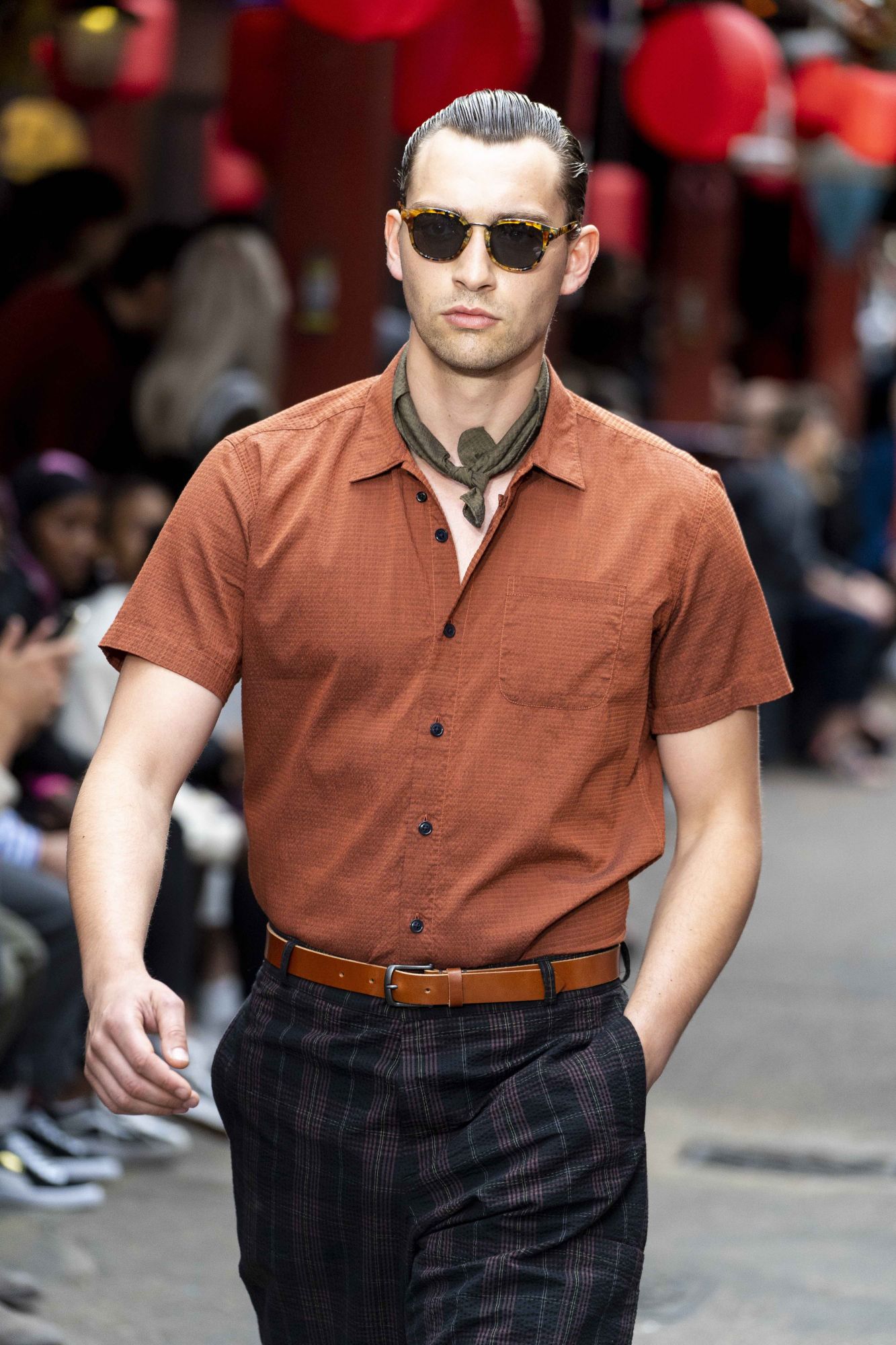 Scarves were knotted around the neck at Oliver Spencer (Photo: Niklas Halle'n / AFP)