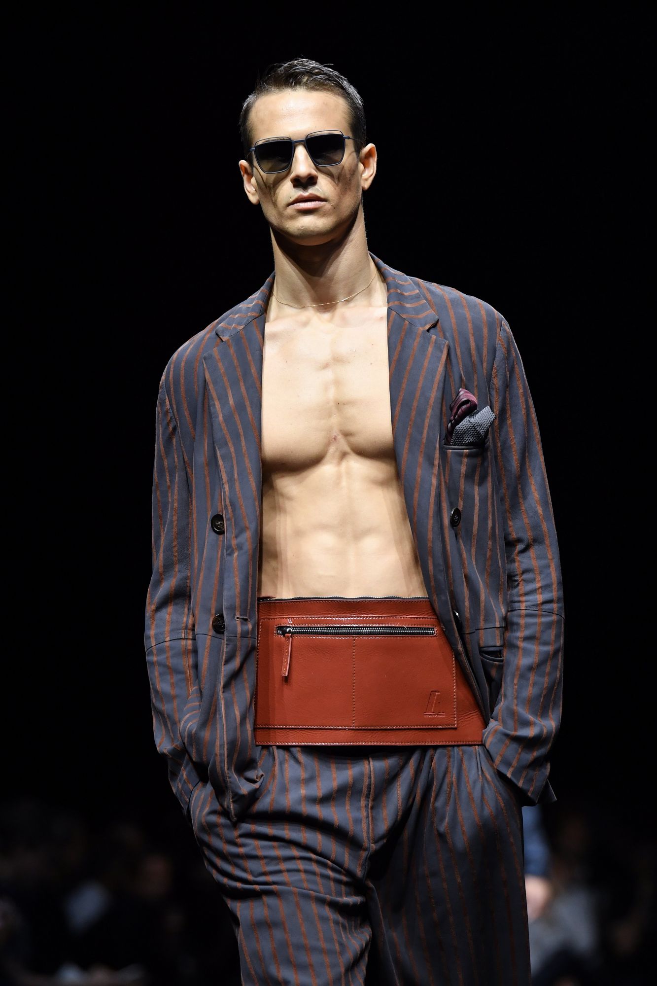 Waist packs come extra-large at Emporio Armani (Photo: Niklas Halle'n / AFP)