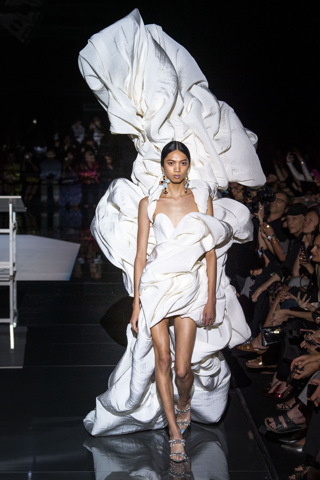 Schiaparelli Haute Couture Fall/Winter 2019: 'White over Real,' draped white silk faille sculpted somewhere between fluffy cloud and iceberg (Image: Schiaparelli)