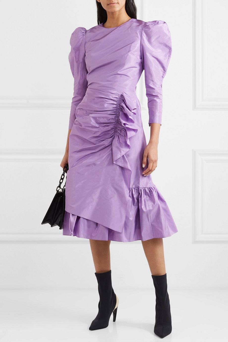 Ruched ruffled silk-taffeta midi dress, by Pushbutton, from Net-a-porter