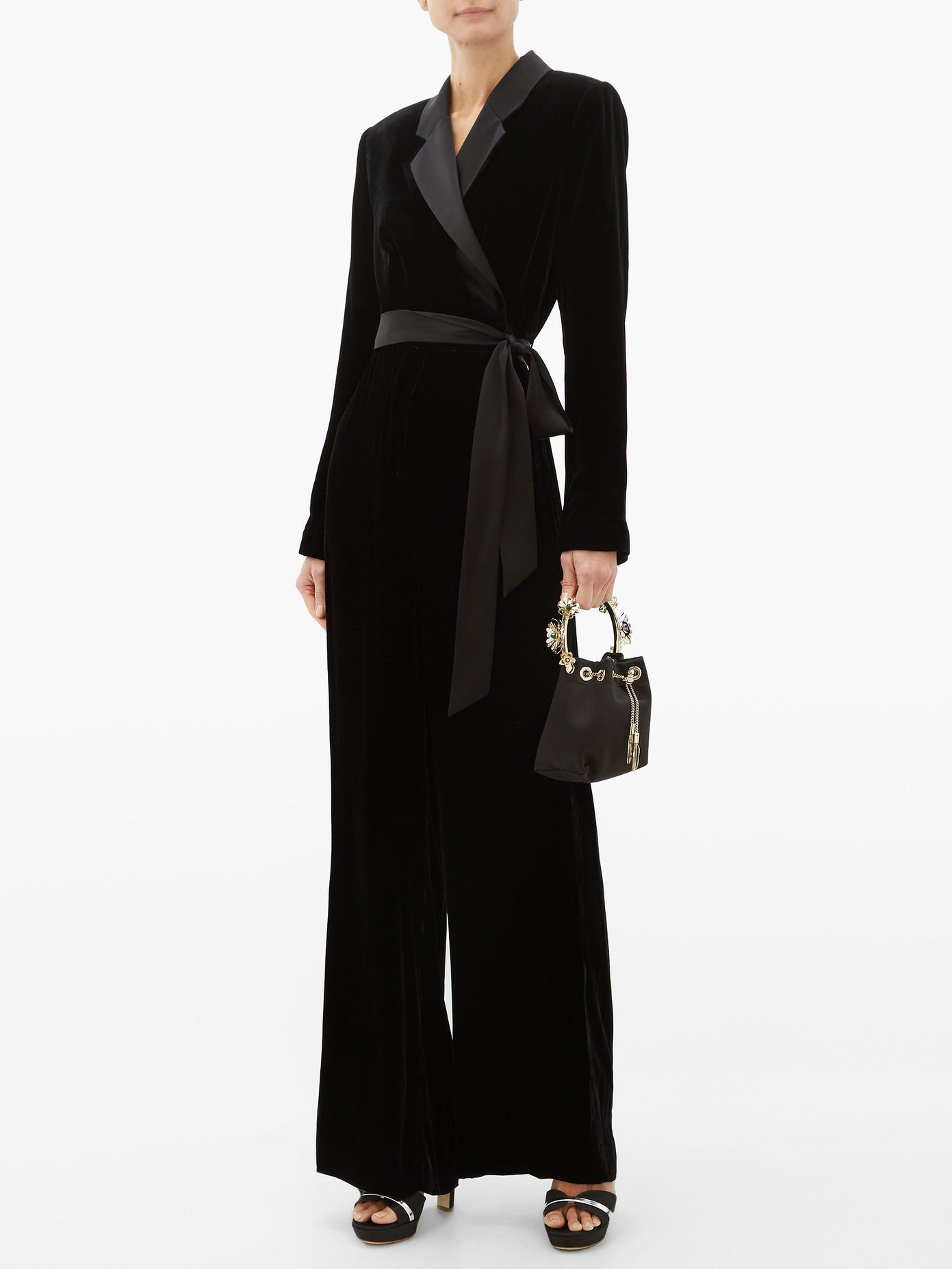 Monica notched-lapel velvet wrap wide-leg jumpsuit, by Diane Von Furstenburg, from Matchesfashion