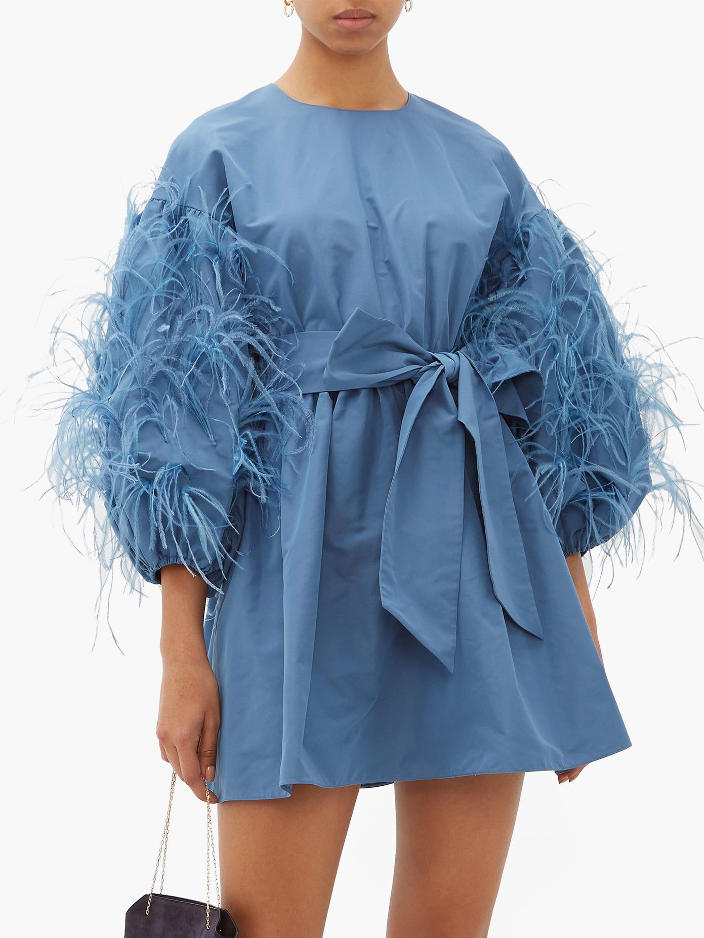 Feather-trim cotton-blend faille mini dress, by Valentino, from Matchesfashion