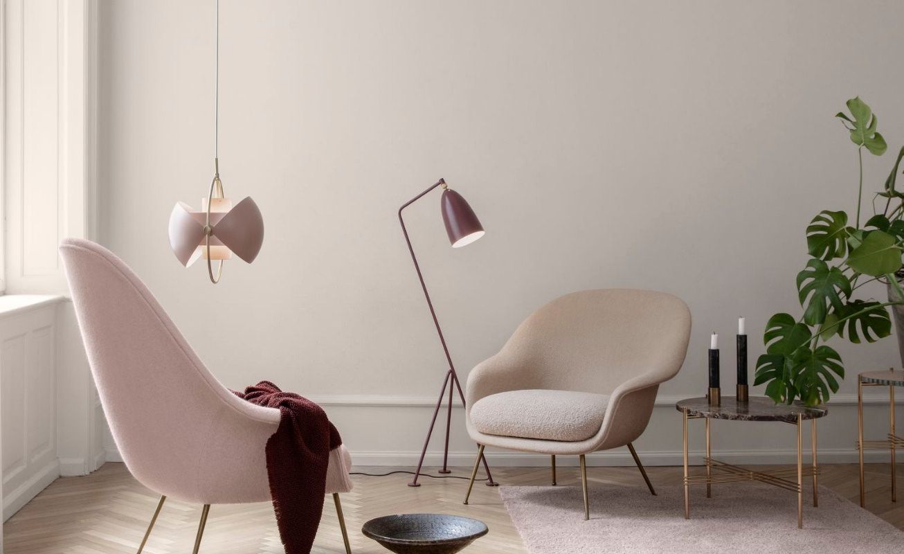 Armchairs and lighting from Gubi