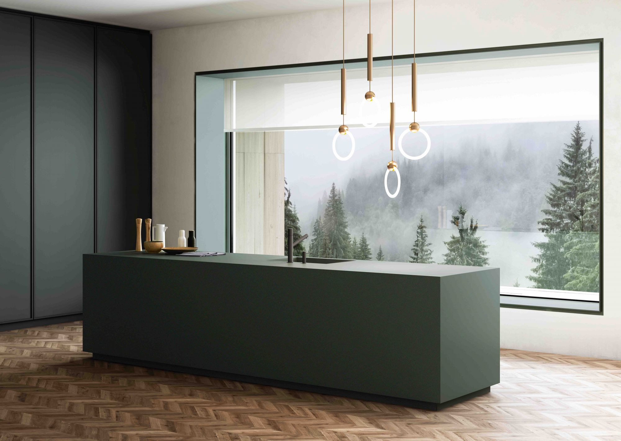 Dekton Feroe系列有著深受自然啟發的碧綠色,於Cosentino販售。