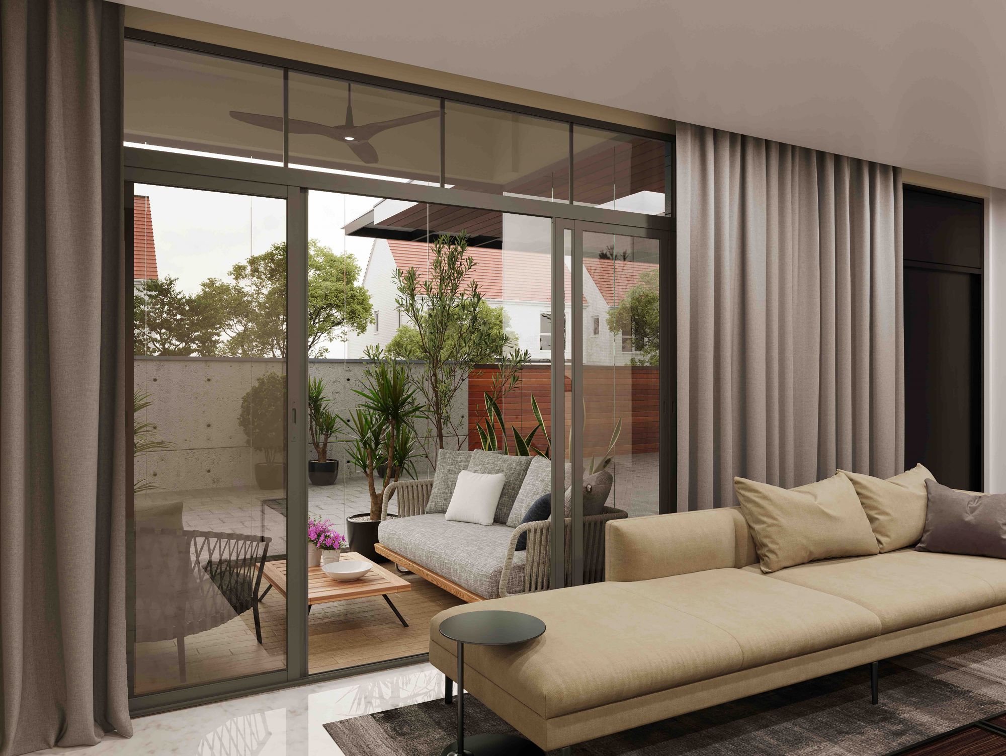 This House Has A Balcony Area That Combines Indoors And Outdoors Together
