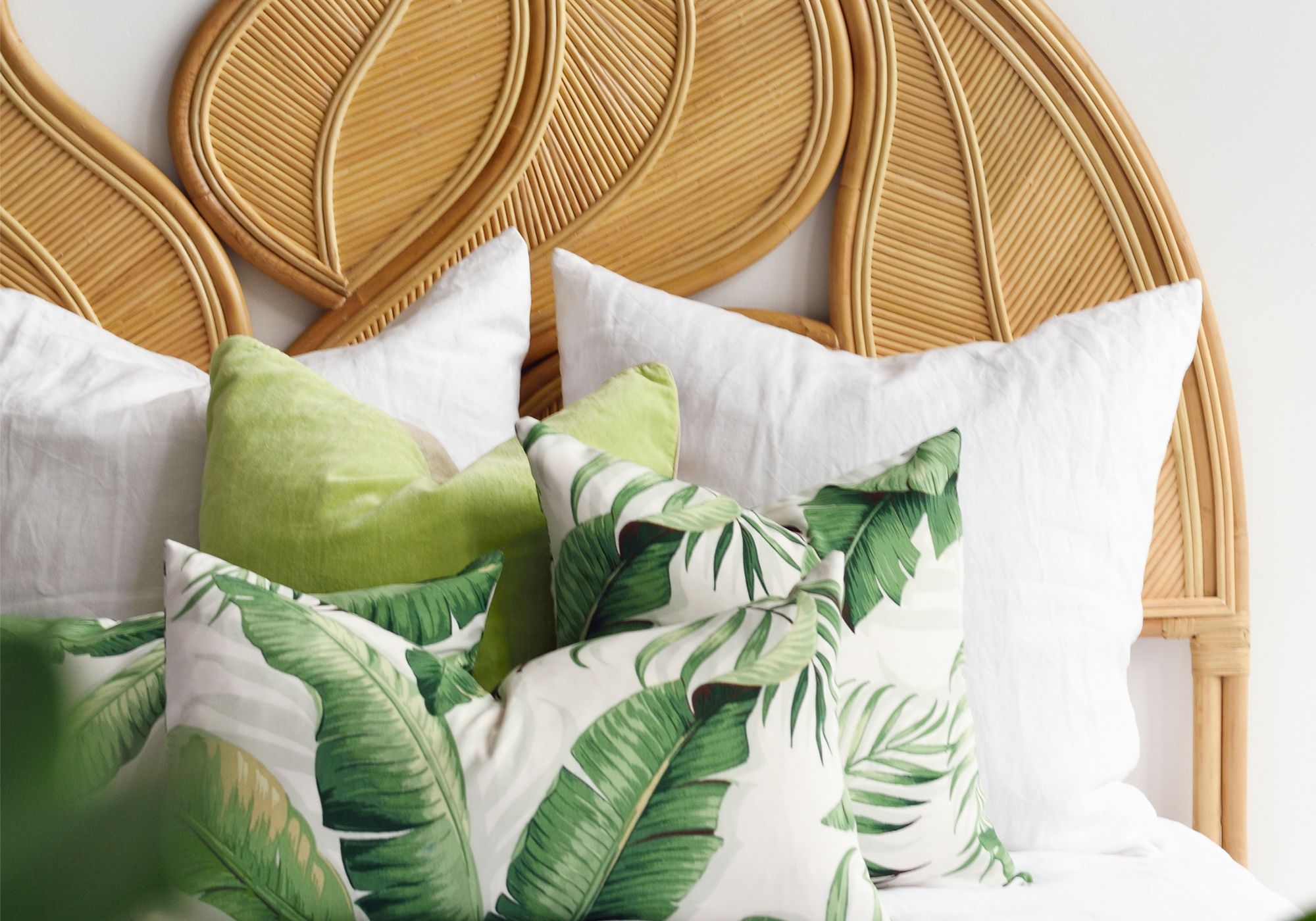 Island Living by Cocoon banana leaf palm headboard, from Island Living