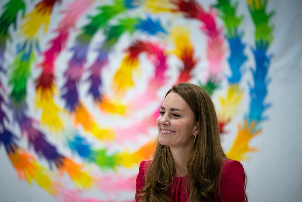 HAYLE, UNITED KINGDOM - JUNE 11: Catherine, Duchess of Cambridge participating in a roundtable discussion with a number of representatives from the early years sector who have been influential in the Duchess work in this space, during a visit to Connor Downs Academy, during the G7 summit in Cornwall on June 11, 2021 in Hayle, west Cornwall, England. (Photo by Aaron Chown/WPA Pool/Getty Images)