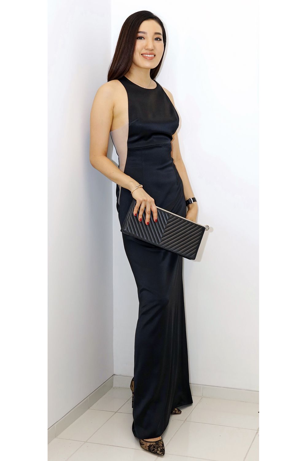 Kingkan dress and Chanel clutch