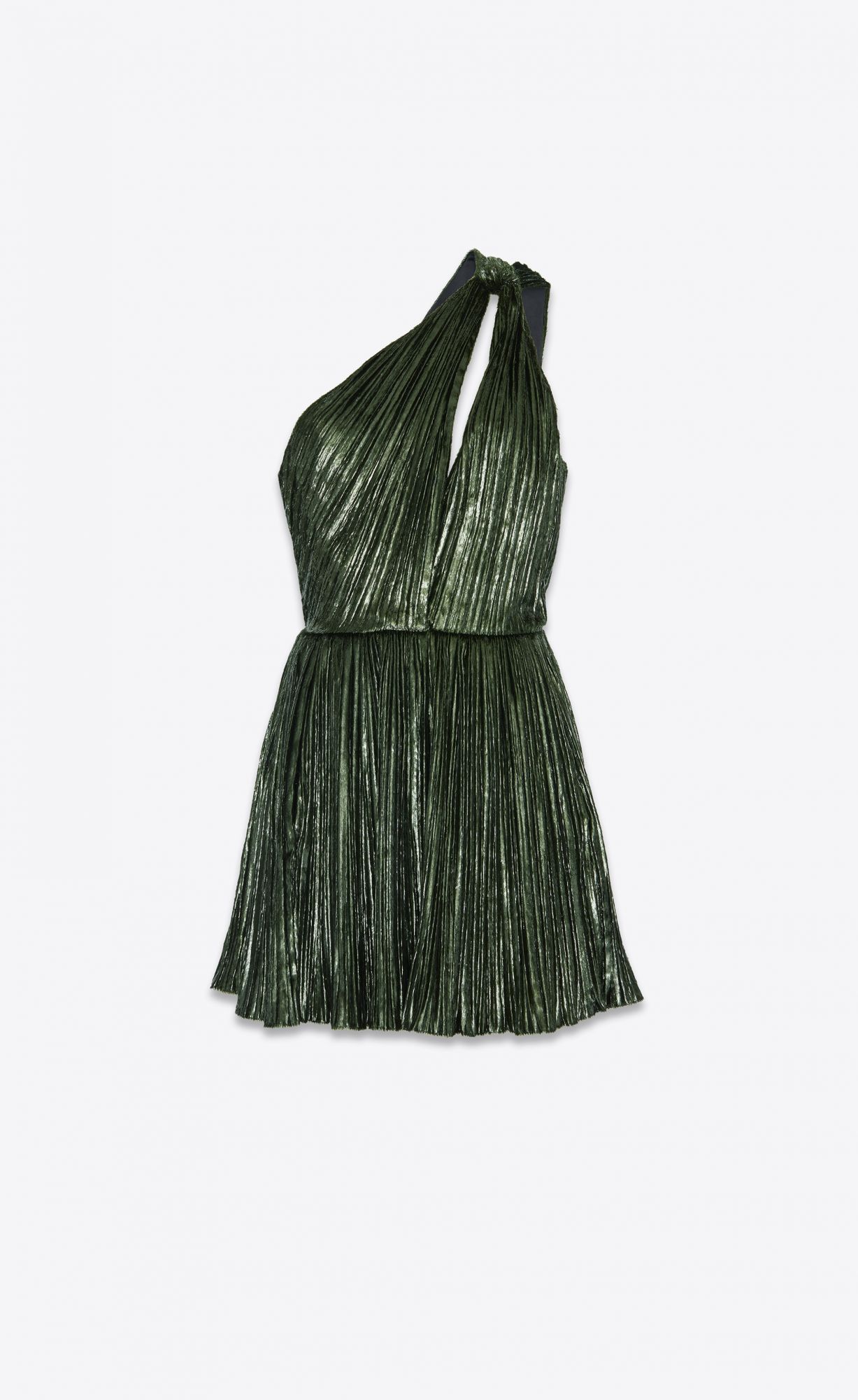 Yves Saint Laurent - One-Shoulder Mini Dress In Pleated Lamé Velvet