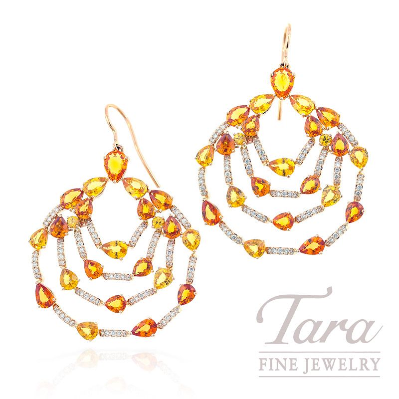 Tara Ebony Jewelry - 18k Rose Gold Yellow & Orange Sapphire and Diamond Earrings