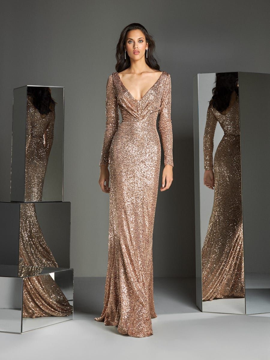 Pronovias - TS STYLE 100: Evasé dress with V-neck, long sleeves and beading