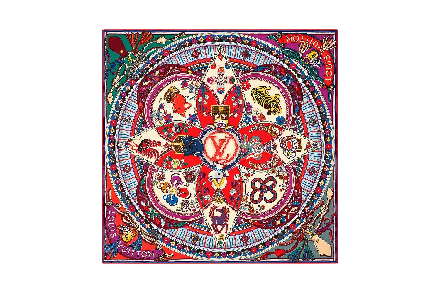 Louis Vuitton 十二生肖印花絲巾。