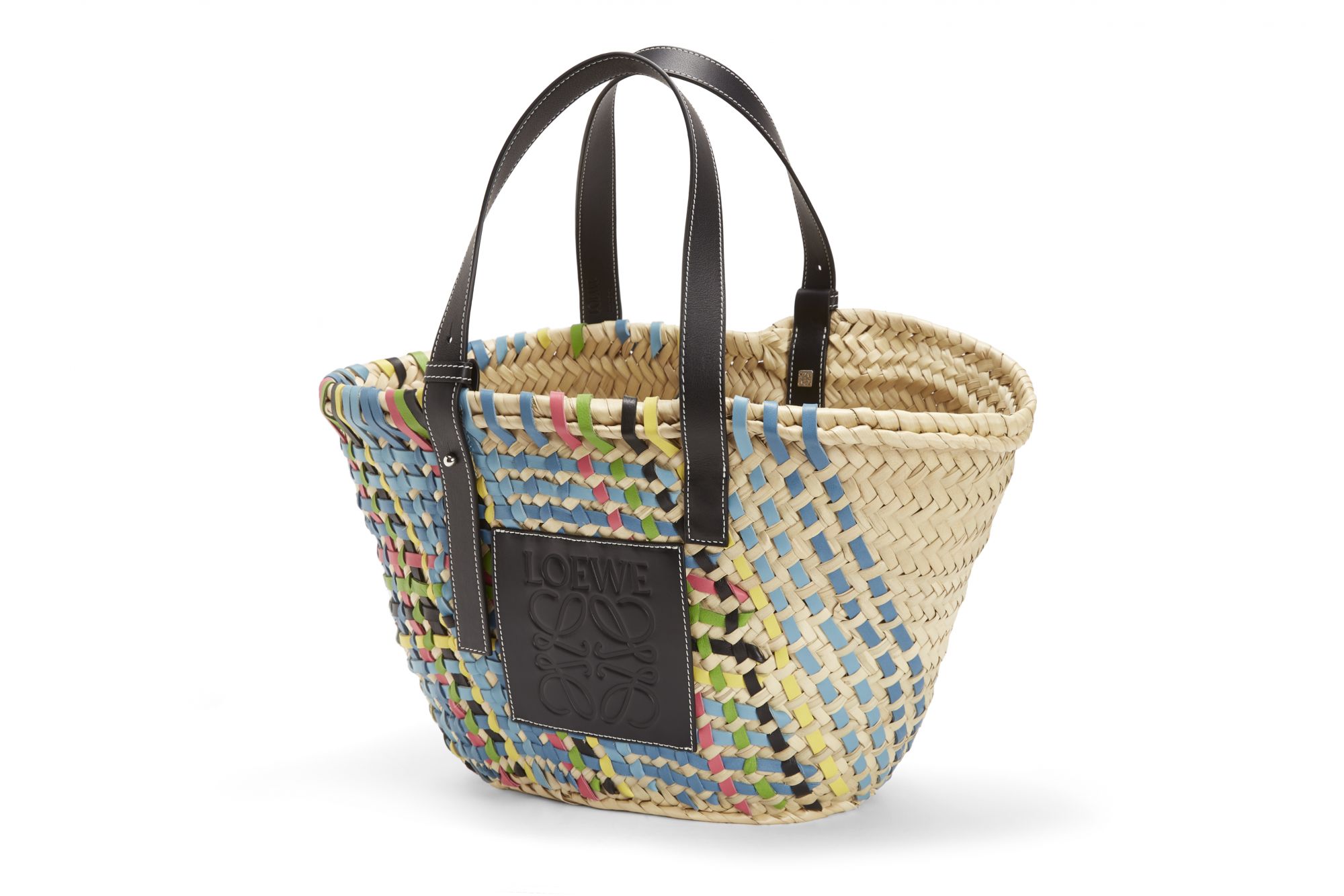 Loewe Basket 藍色編織拼接小牛皮肩背提包