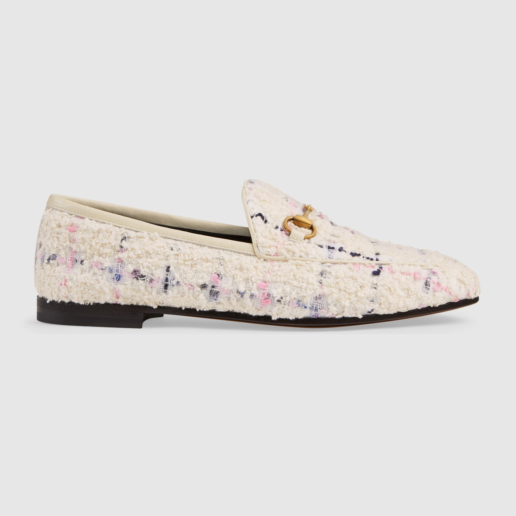 Gucci 粉色花毛呢馬銜鍊鞋