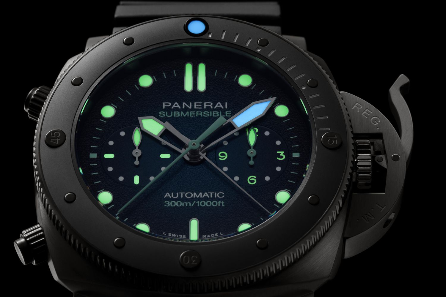 Submersible專業潛水計時腕錶,Guillaume Néry版。(圖片提供/Panerai)