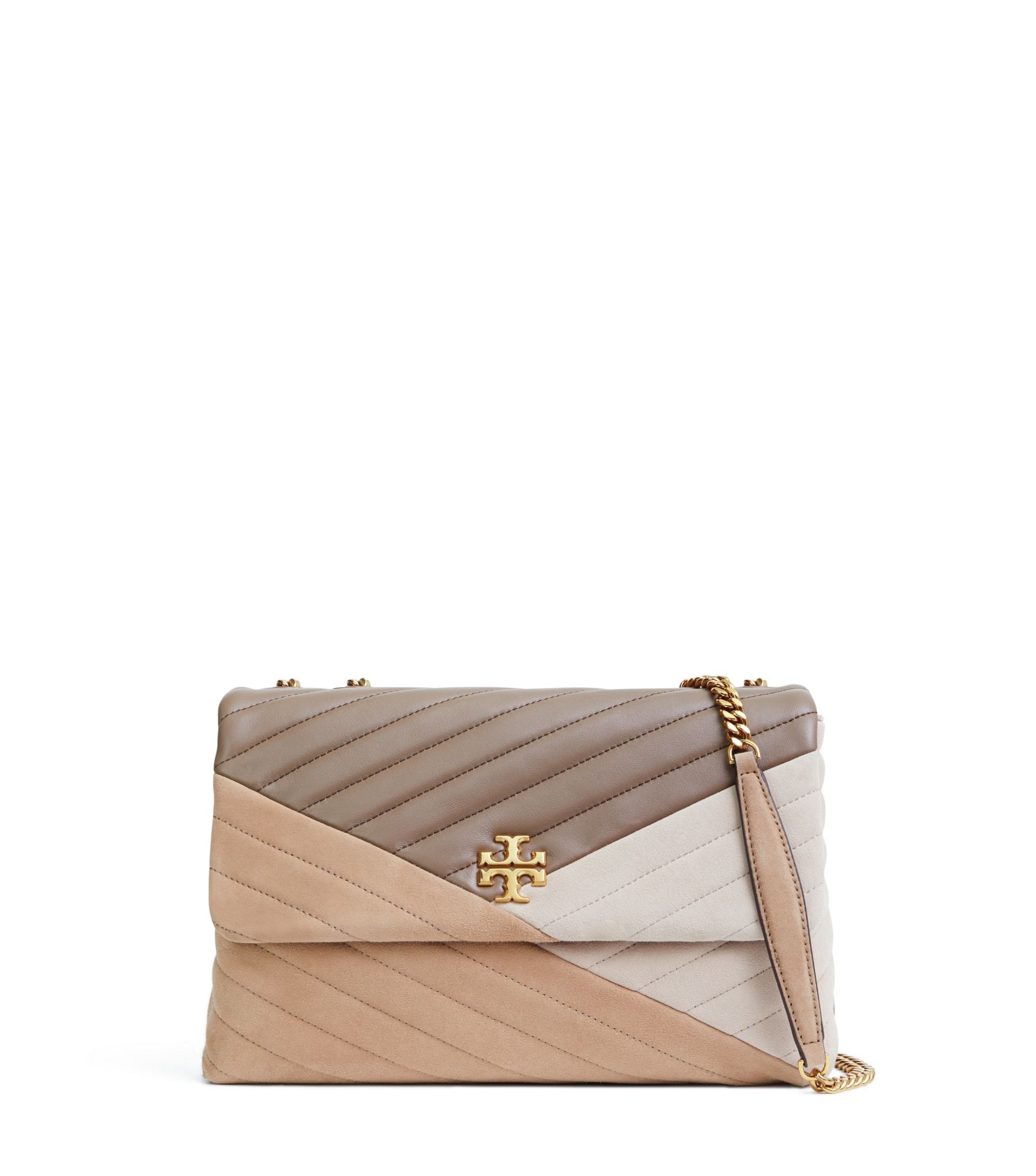 Tory Burch 肩背包,拼接大地暖色調感覺特別親和。