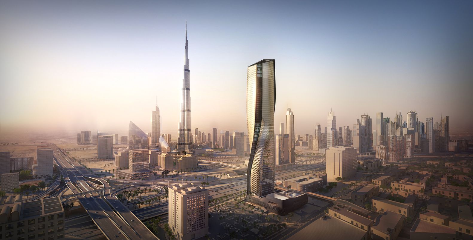 世界第1高的陶瓷幕牆大樓!Wasl Tower以可持續概念、扭曲不對稱外型呼應哈里發塔