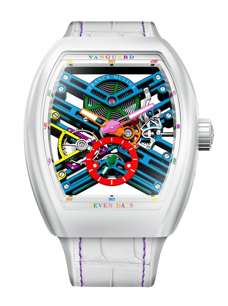Vanguard 7天動力儲存彩色版本鏤空鈦金屬腕錶by Franck Muller。