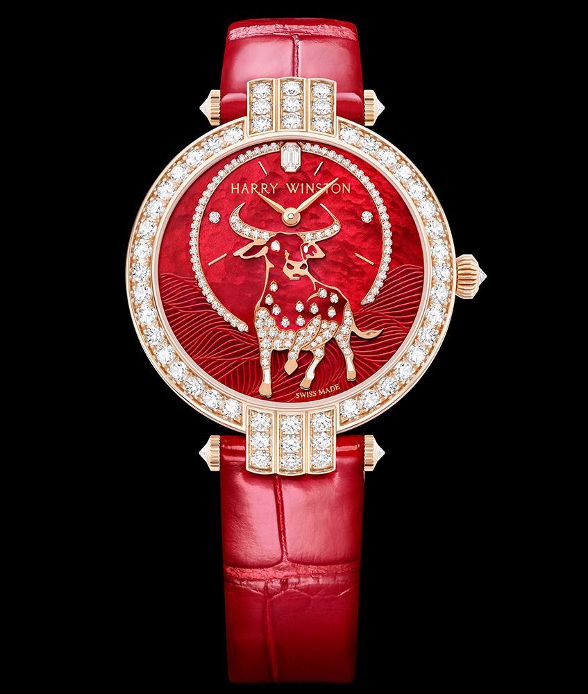 Premier系列牛年生肖36毫米玫瑰金自動腕錶,限量8枚 by Harry Winston。