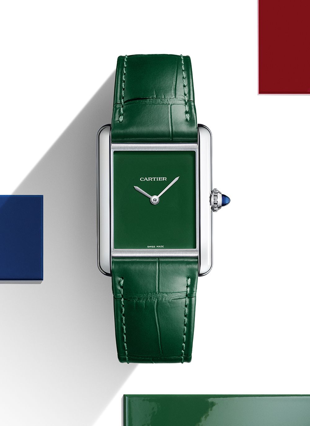 Tank Must綠色腕錶by Cartier。