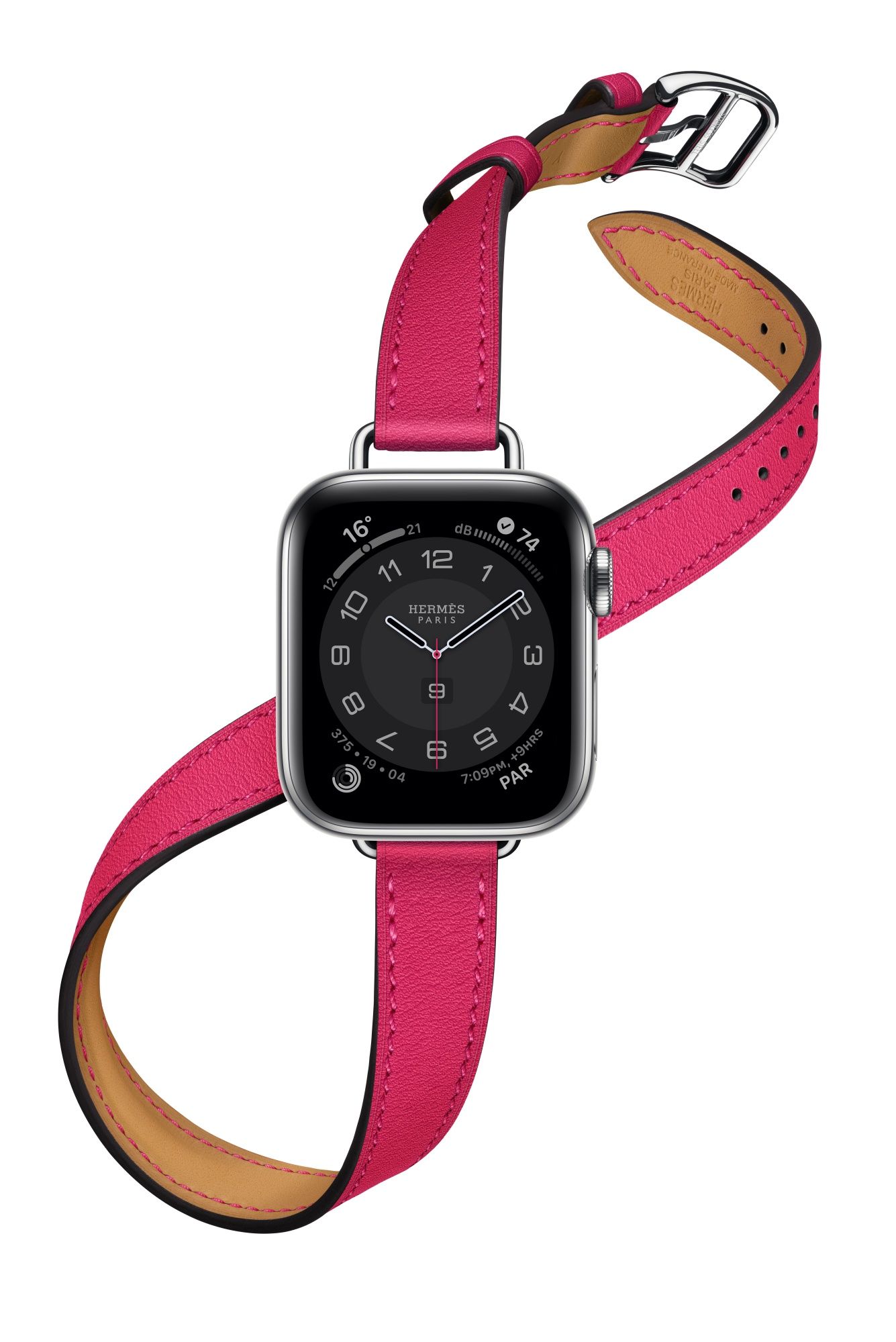 第六代 Apple Watch Hermès Attelage 系列(40mm 錶殼)墨西哥玫瑰色雙圈 Swift 小牛皮錶帶錶款(雙錶帶),建議售價 NT$15,400