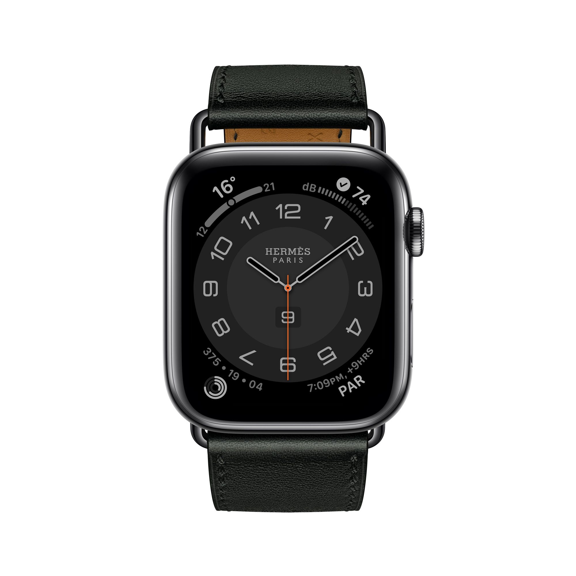 第六代 Apple Watch Hermès_Attelage 系列(44mm 錶殼)黑色單圈 Swift 小牛皮錶帶錶款(單錶帶),建議售價 NT$10,900