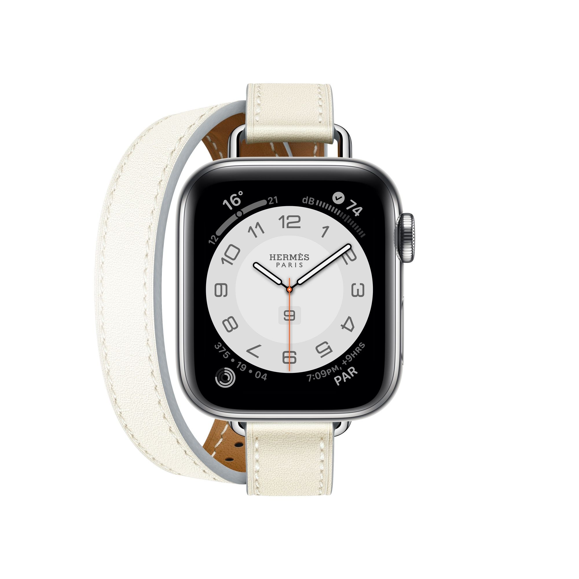 第六代 Apple Watch Hermès_Attelage 系列(40mm 錶殼)白色雙圈 Swift 小牛皮錶帶錶款(雙錶帶),建議售價 NT$15,400