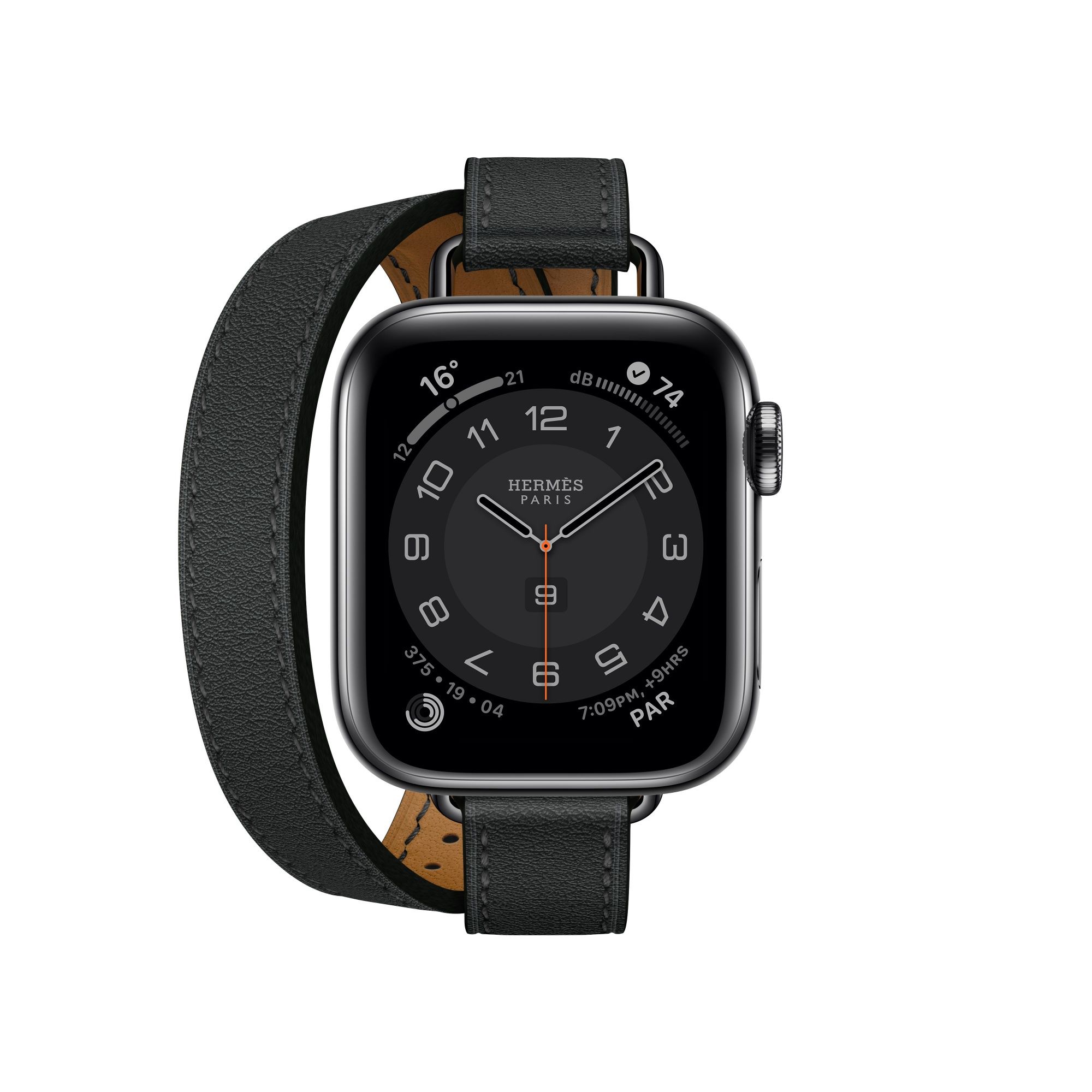 第六代 Apple Watch Hermès_Attelage 系列(40mm 錶殼)黑色雙圈 Swift 小牛皮錶帶錶款(雙錶帶),建議售價 NT$15,400