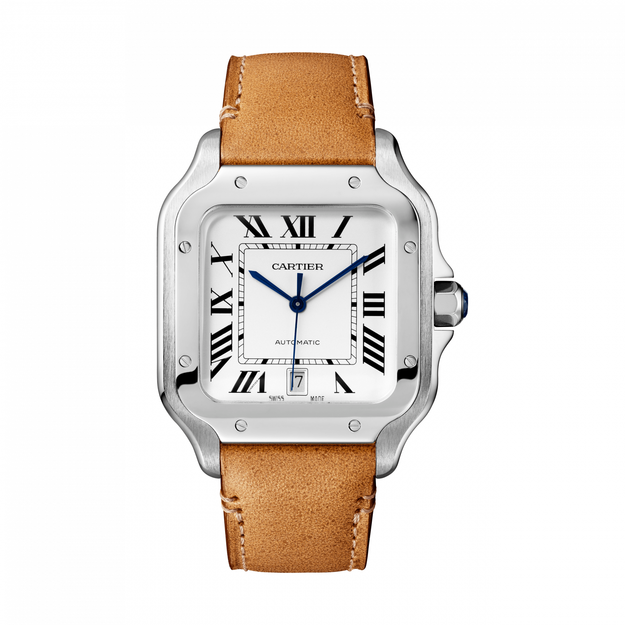 Santos de Cartier 腕錶,大型款,皮錶帶。