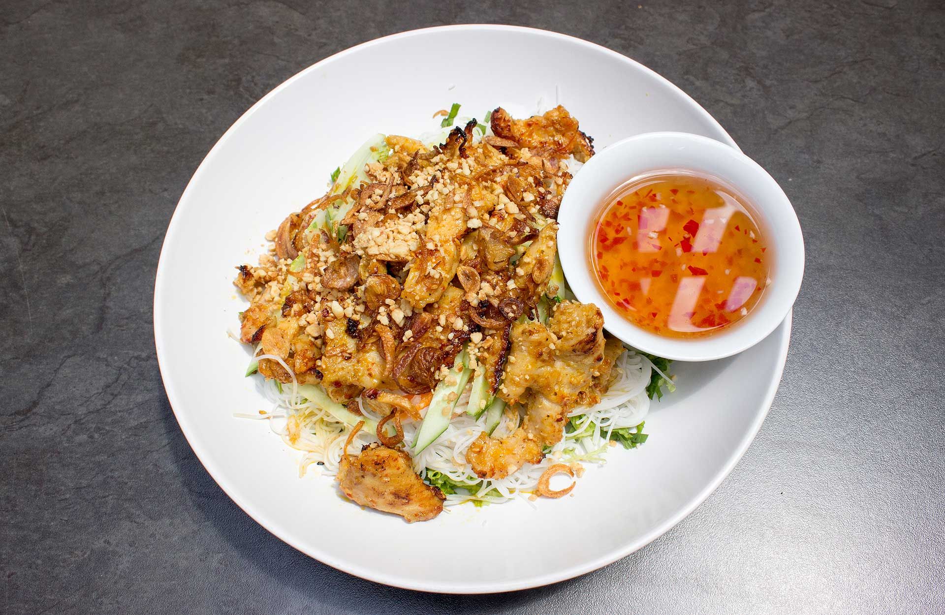 Grilled lemongrass chicken noodle salad