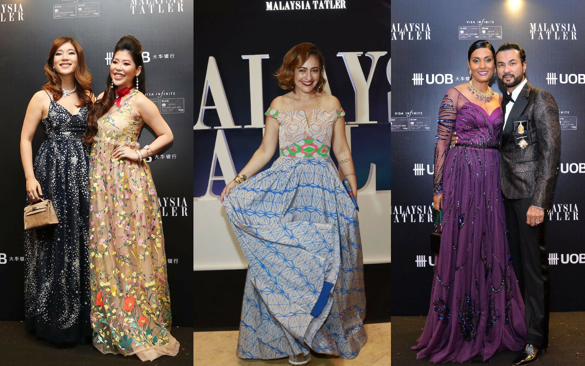 Shen-Tel Lee and Elizabeth Lee-Yong in Jonathan Liang, Lisette Scheers in Melinda Looi X Nala Design and Datin Sri Mary Lourdes and Dato' Sri Bernard Chandran in Bernard Chandran designs