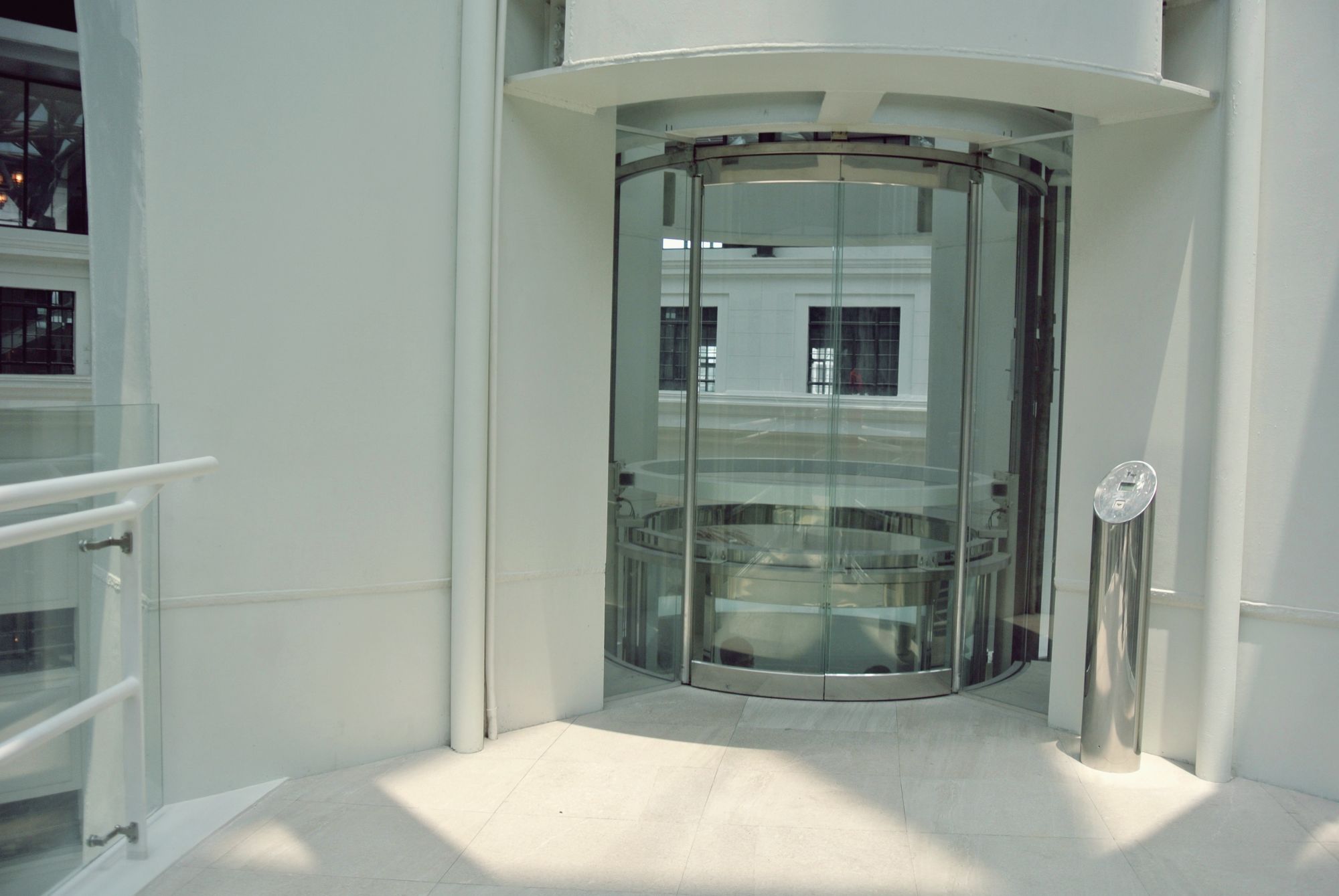 The elevator entrance on the top floor.